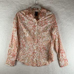 Gap‎ Shirt Women's Medium Pink Polka Dot 100% Cotton Long Sleeve Button Up 7924